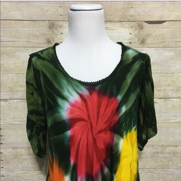 Stunning bright colorful rayon tie-dye tunic dress top size small - Picture 5 of 10